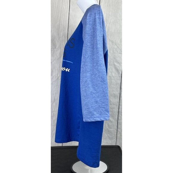 Athletic Works XL 3/4 Sleeve Blue Raglan Top "Perfect Is Boring" - Picture 4 of 9